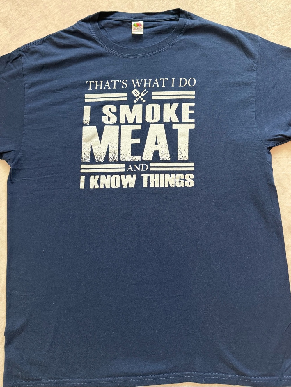 Fruit of the Loom Navy Blue 'I Smoke Meat' Short Sleeve Tee